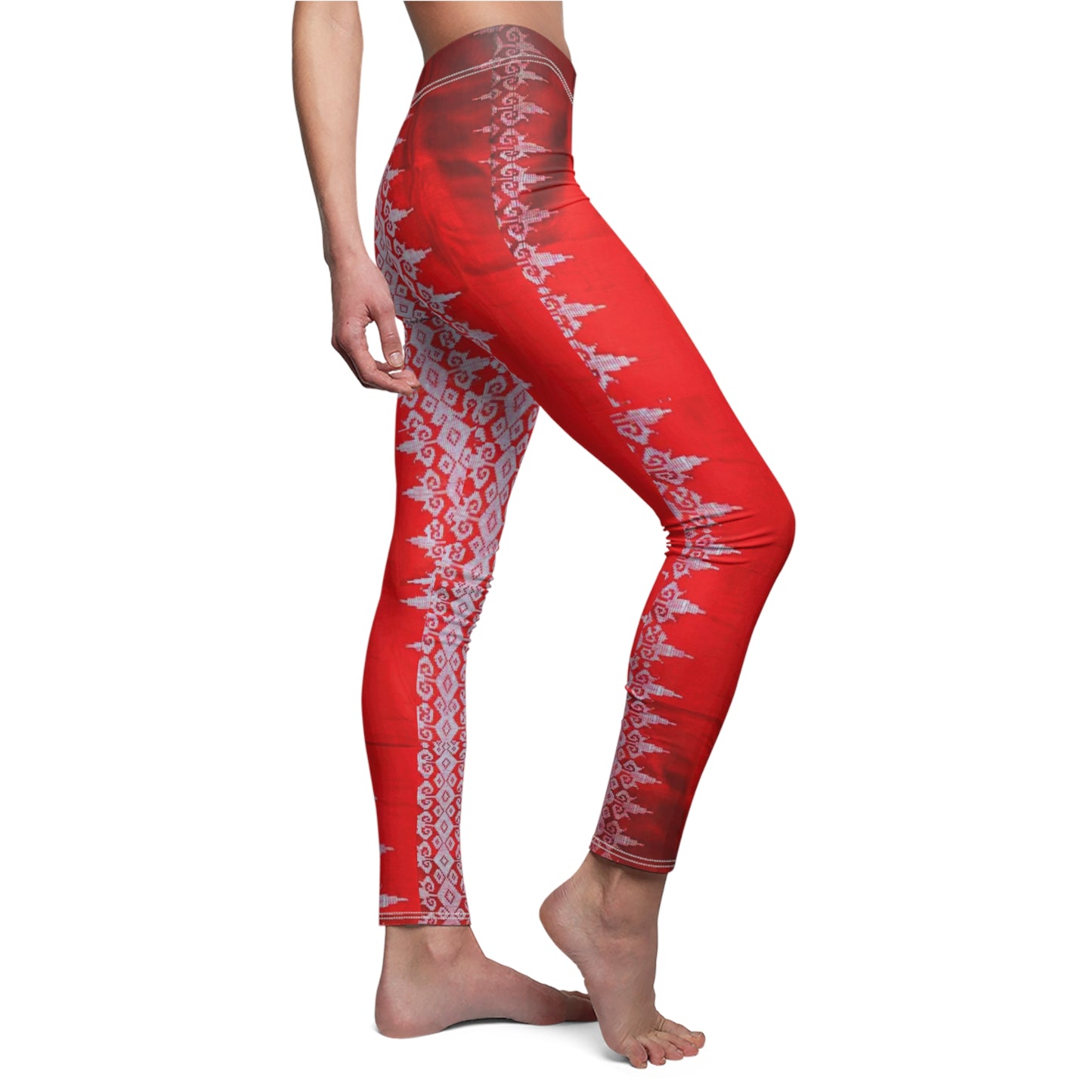 Philippines Filipino batik Mindanao Batik Inspired Women's Cut & Sew Casual Leggings | Red Batik leggings