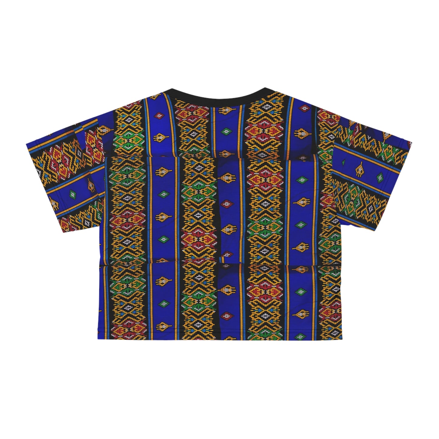 Philippines Filipino Mindanao Batik Inspired Crop Tee | Philippine womens Crsiply Printed Crop Shirt Blue batik abstract print.