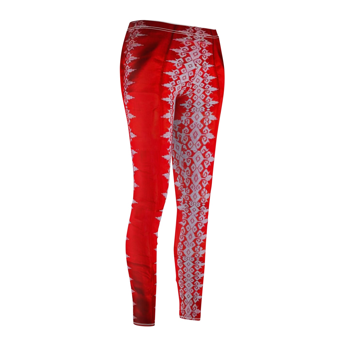 Philippines Filipino batik Mindanao Batik Inspired Women's Cut & Sew Casual Leggings | Red Batik leggings