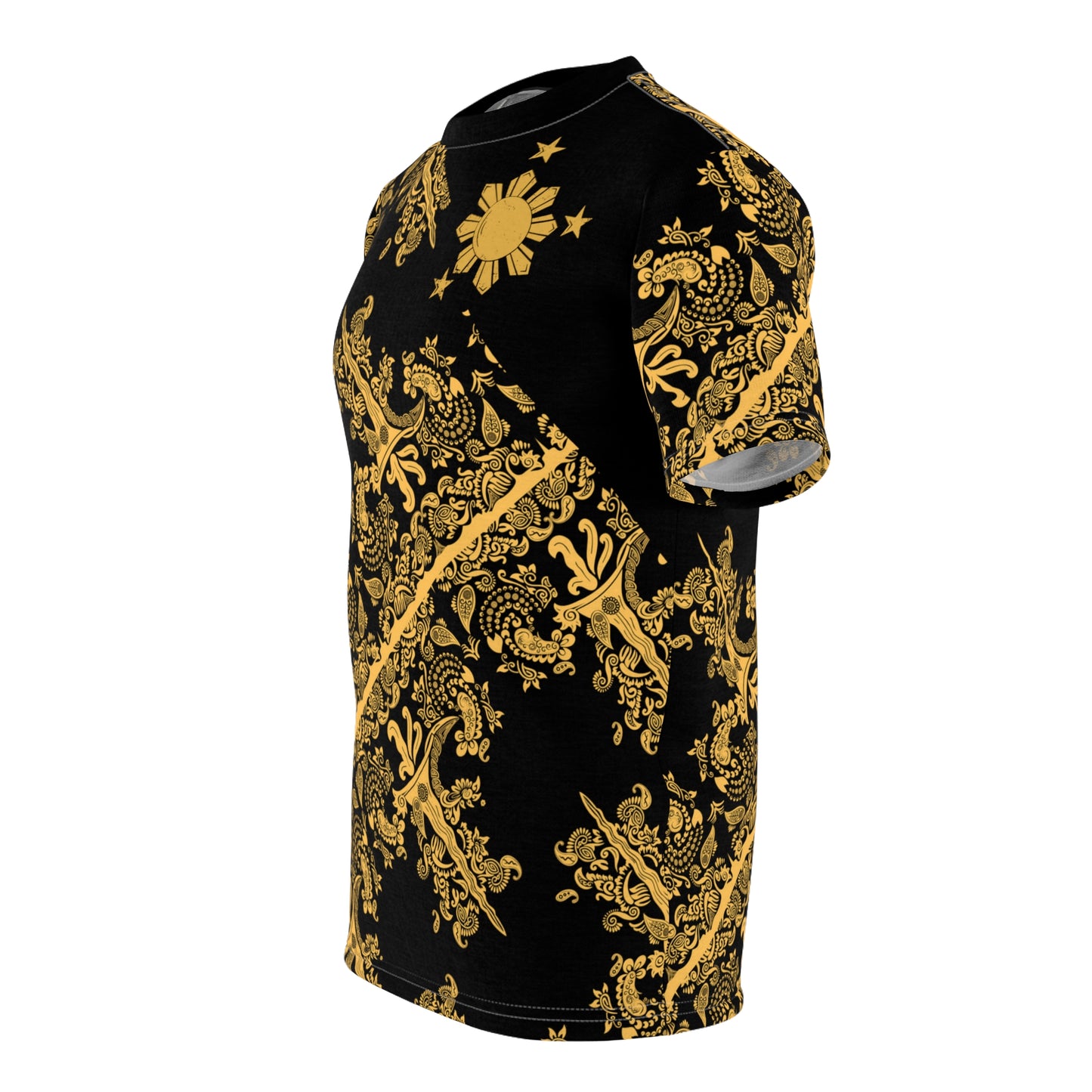Philippine Batik inspired Unisex Cut N Sew Tee | Black Gold theme Crisply PRINTED