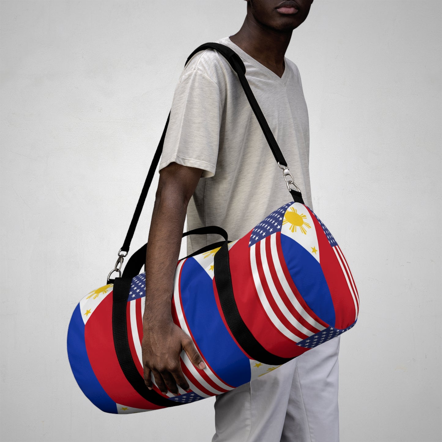 Philippines USA Mixed Flag Duffek BagDuffel bag | Crisply Printed Philippines USA Mixed Flag bag | Filipino Summer travel bag