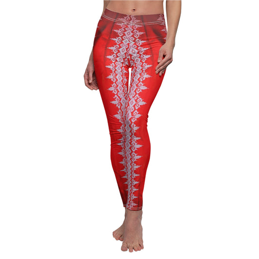 Philippines Filipino batik Mindanao Batik Inspired Women's Cut & Sew Casual Leggings | Red Batik leggings