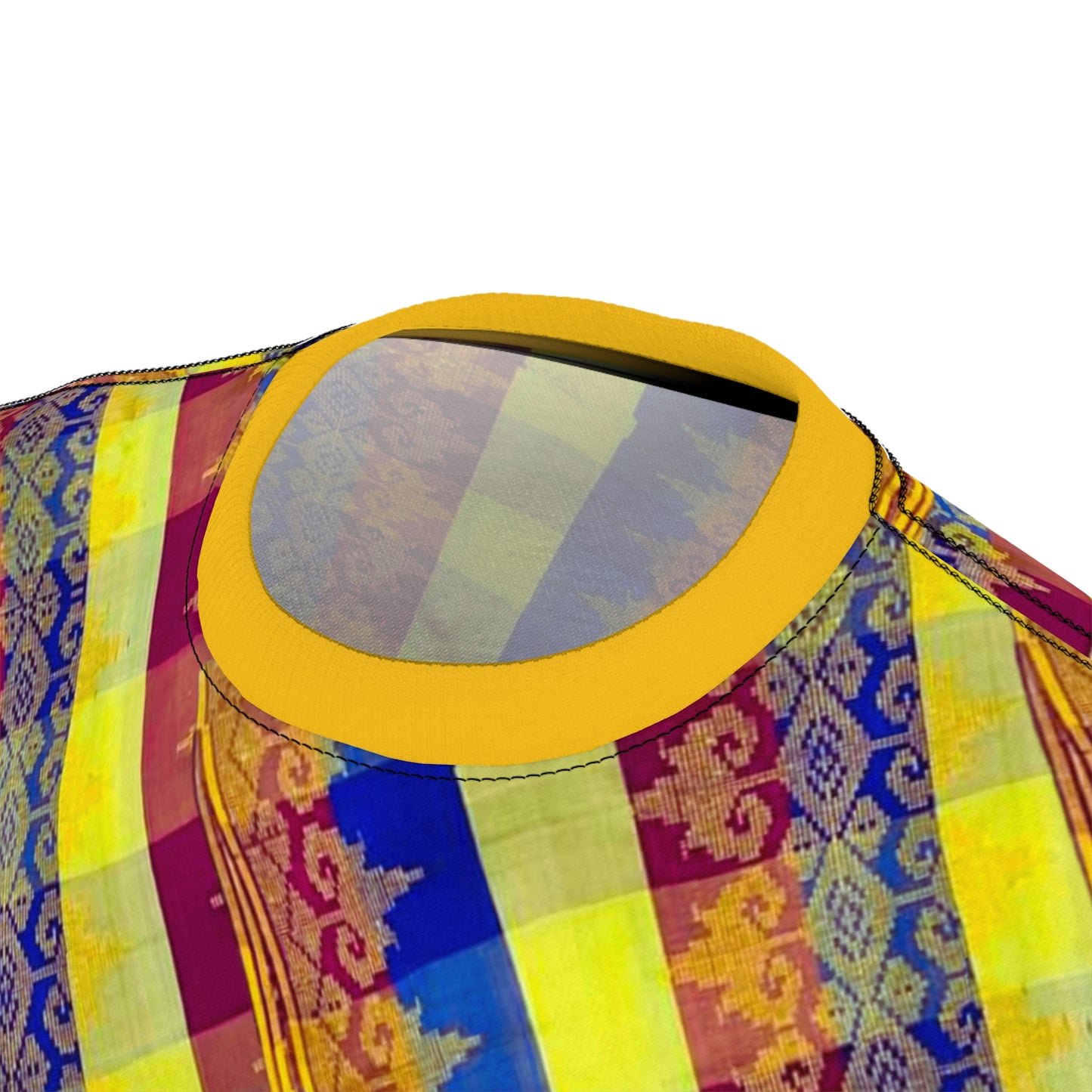 Philippine Batik Inspired Red yellow blue Plaid Unisex Cut & Sew Tee | Filipino Mindanao batik
