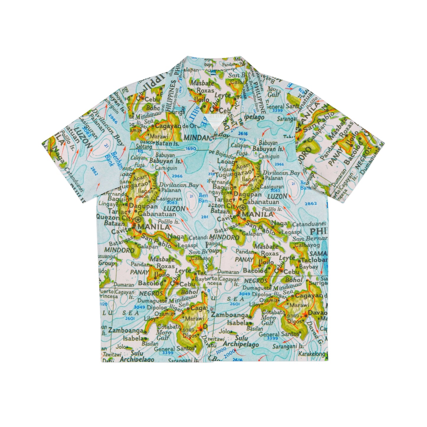 Philippine Map Inspired Men's Hawaiian Shirt | Multi Cultural Mens Costume | Philippine Independence day Celebration