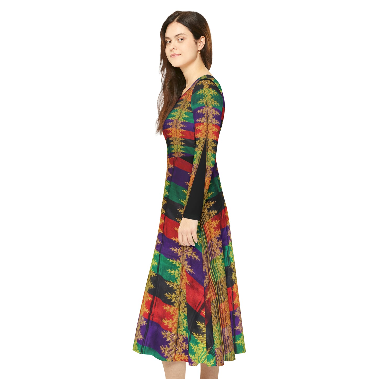 Philippines Filipino Crisply PRINTED Batik inspired Women's Long Sleeve Dance Dress | Mindanao Batik Multi Cultural Costume
