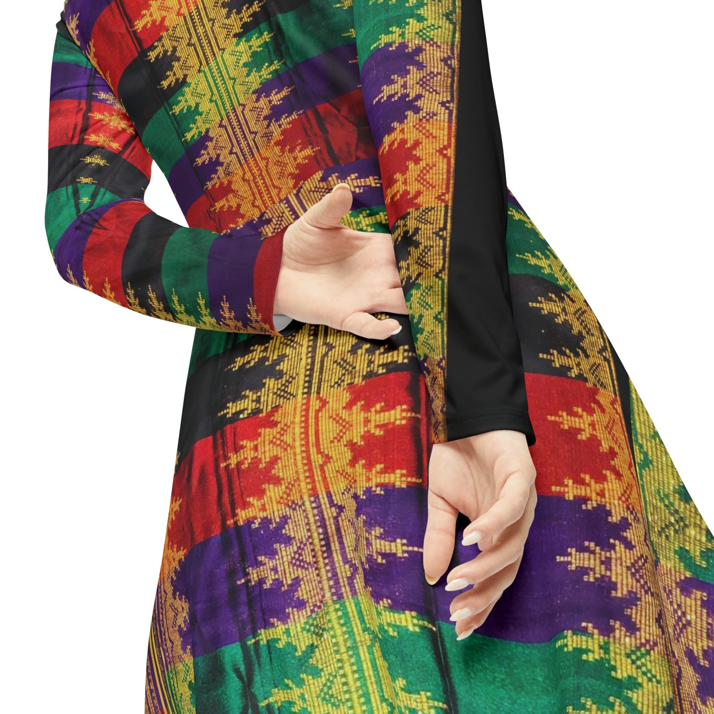 Philippines Filipino Crisply PRINTED Batik inspired Women's Long Sleeve Dance Dress | Mindanao Batik Multi Cultural Costume