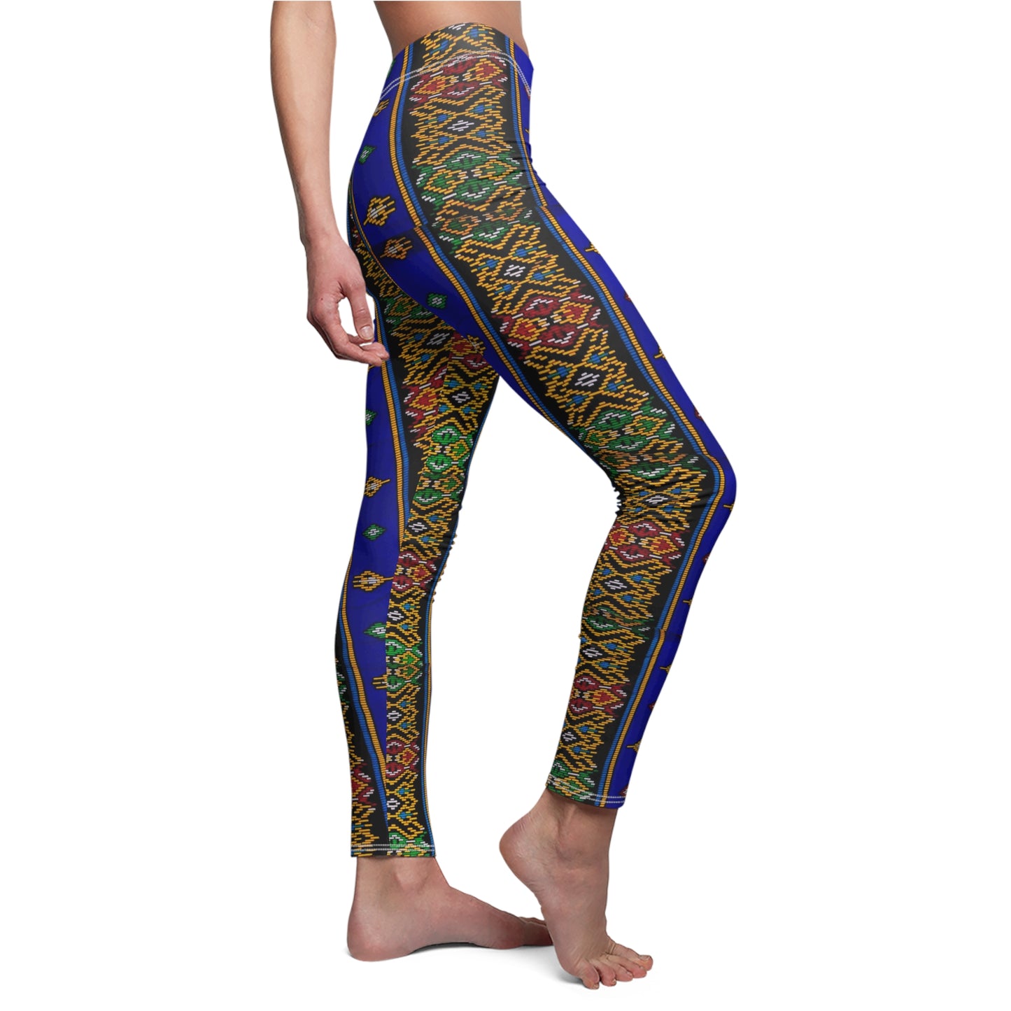 Philippines Filipino Mindanao batik Inspired Women's Cut & Sew Casual Leggings | Abstract blue themed batik Leggings