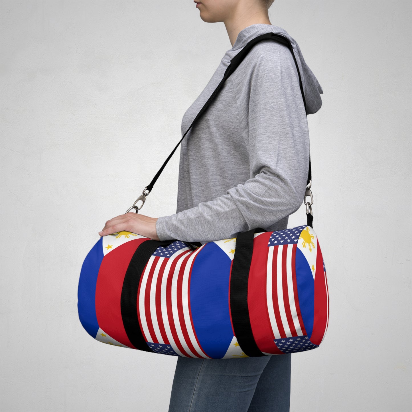 Philippines USA Mixed Flag Duffek BagDuffel bag | Crisply Printed Philippines USA Mixed Flag bag | Filipino Summer travel bag