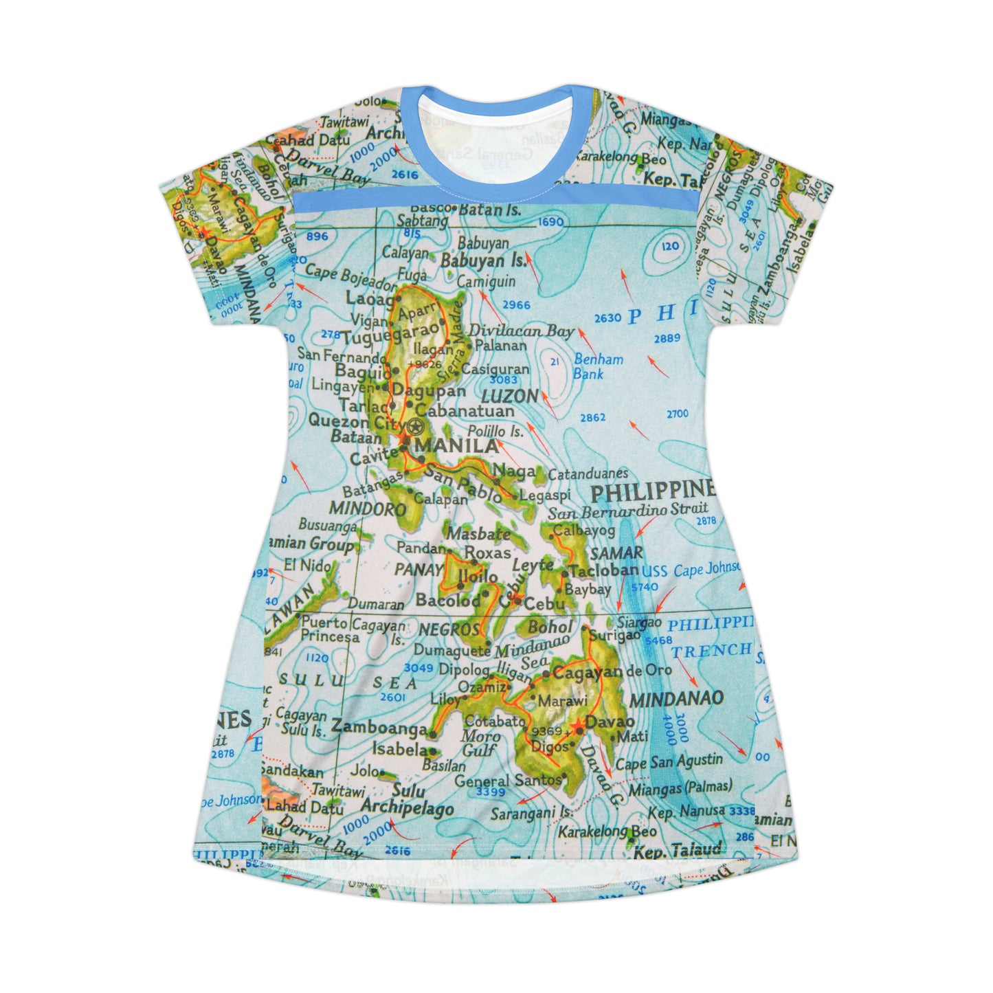 Philippine Map inspired , Blue T-Shirt Dress | Multi-Cultural Costume | Philippine Independence Day Clothing