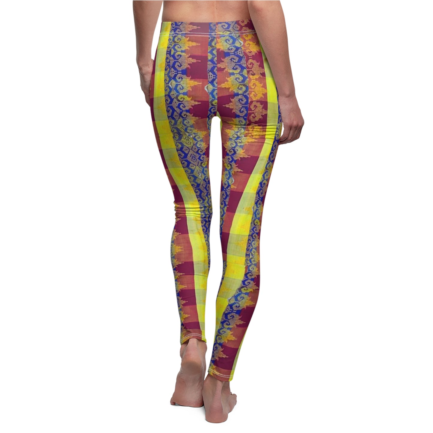 Philippines Filipino Mindanao batik Inspired Women's Cut & Sew Casual Leggings | Abstarct batik Leggings | yellow blue plaid