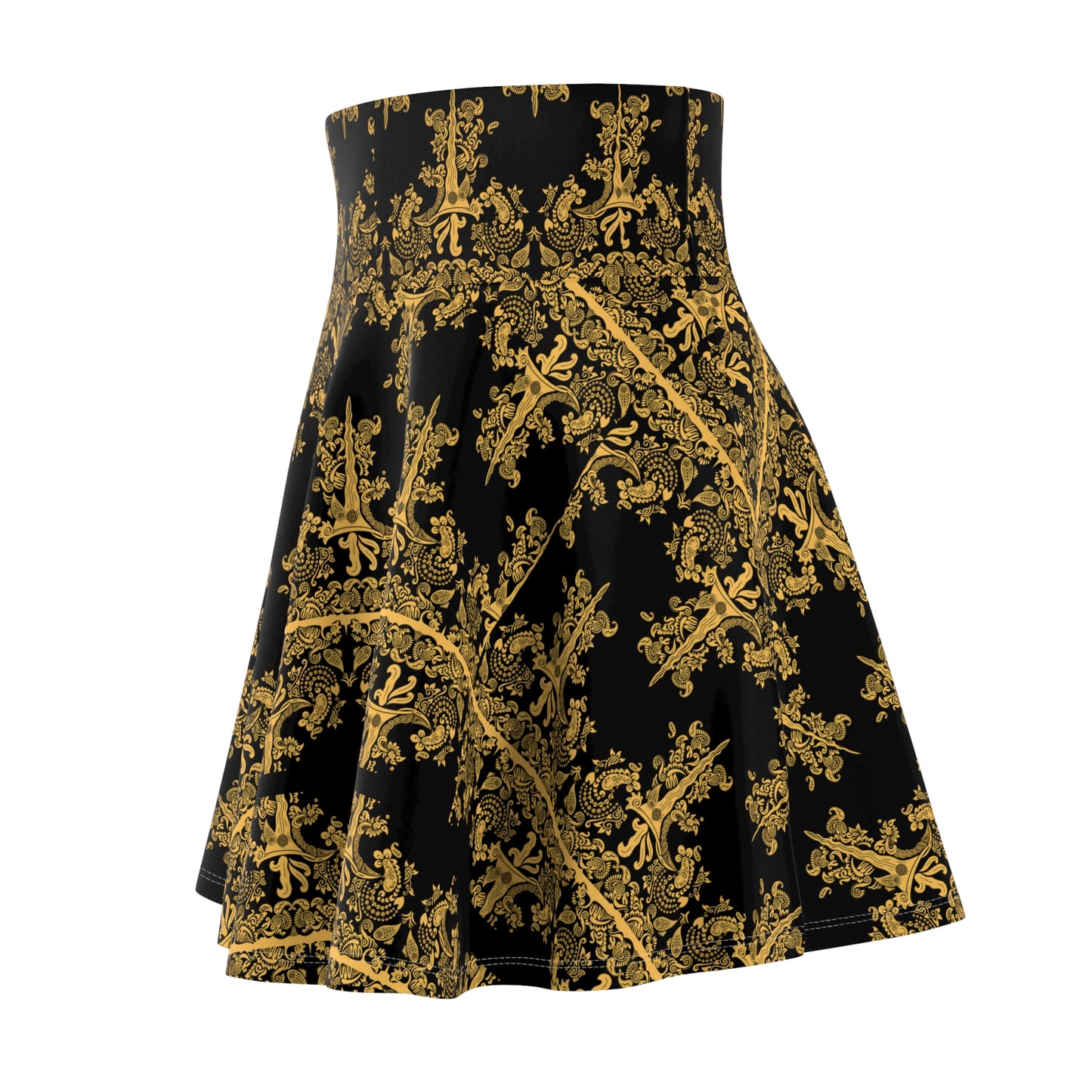Philippines Filipino Crisply PRINTED Batik Inspired Skater Skirt |Black & Gold Muliti cultural Filipino Attire | Independence Day