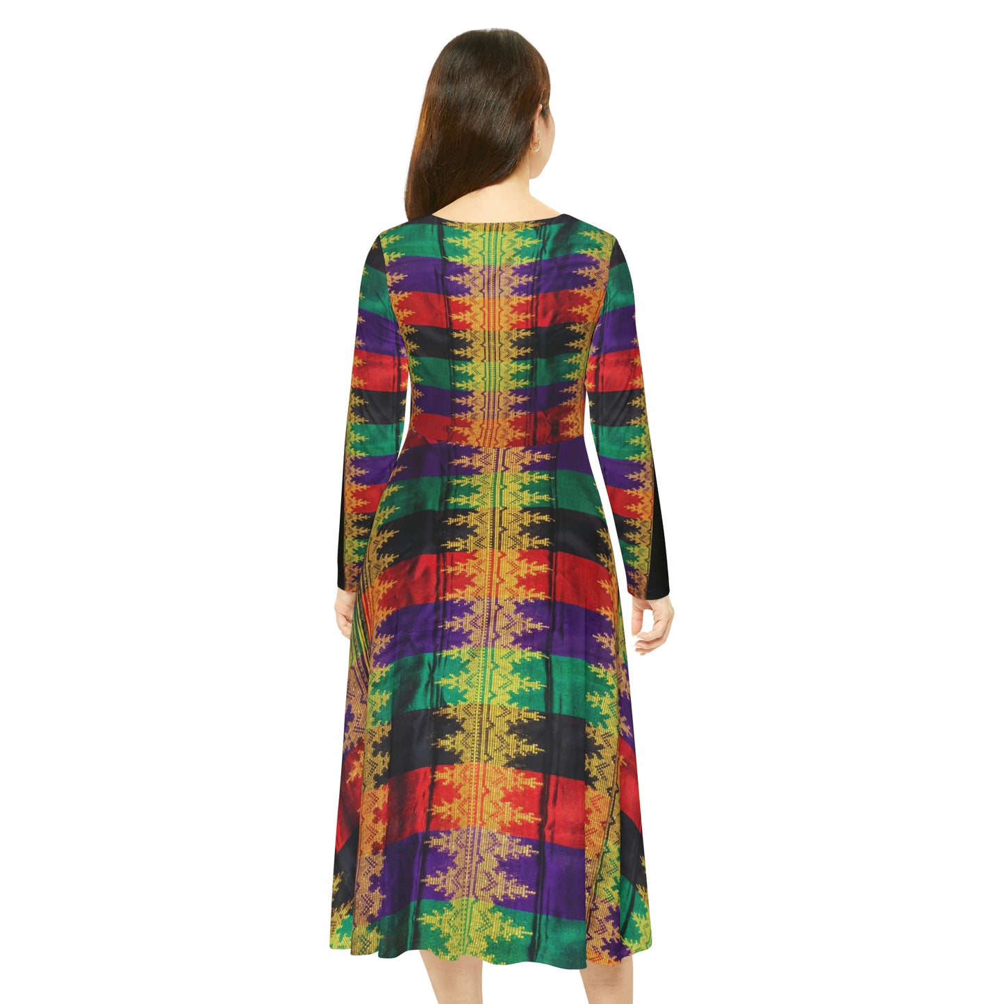 Philippines Filipino Crisply PRINTED Batik inspired Women's Long Sleeve Dance Dress | Mindanao Batik Multi Cultural Costume