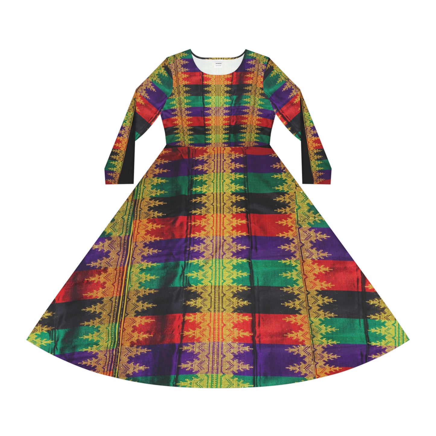Philippines Filipino Crisply PRINTED Batik inspired Women's Long Sleeve Dance Dress | Mindanao Batik Multi Cultural Costume