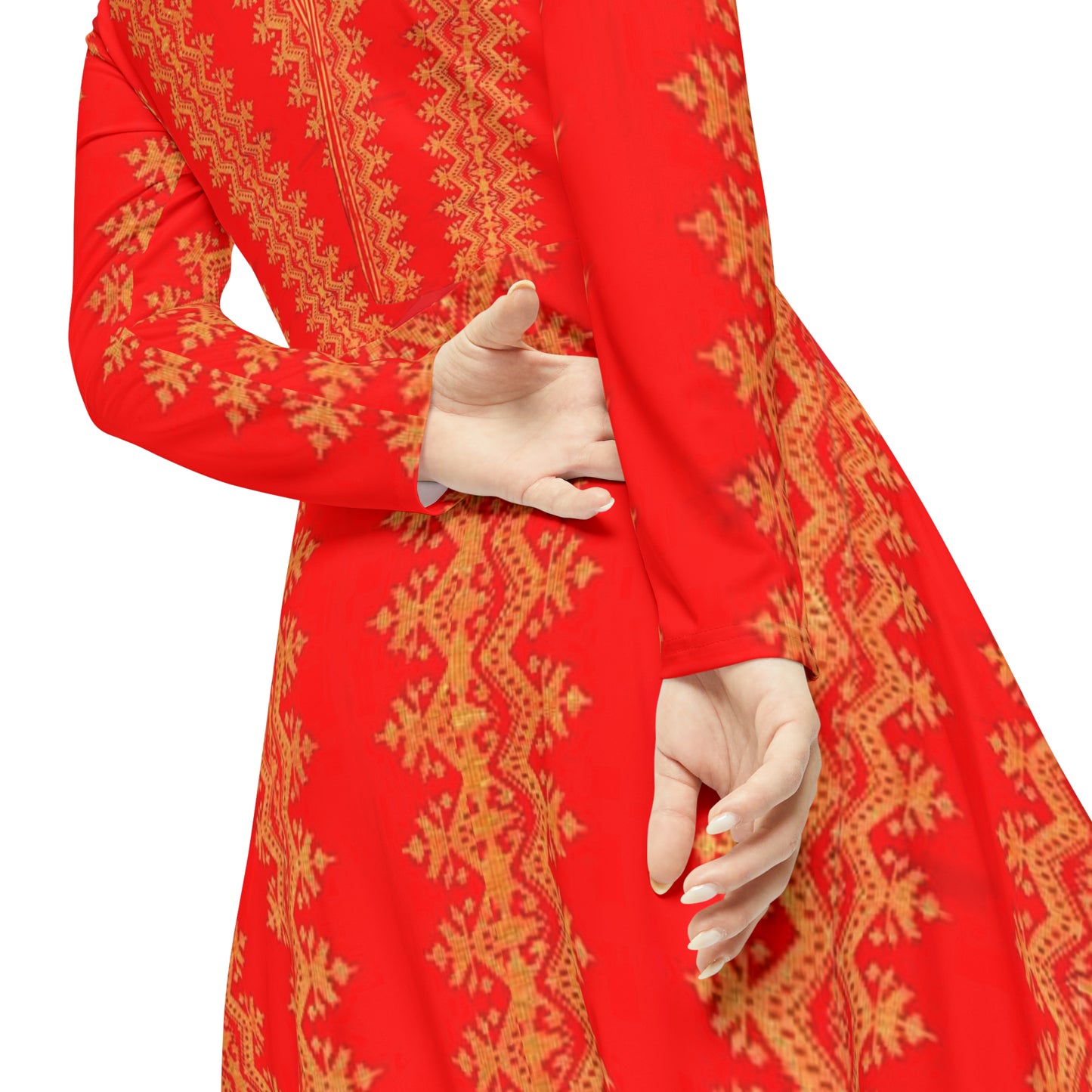 Philippines Batik Inspired Women's Long Sleeve Dress | Red Mindanao batik Inspired Womens dress| Multi Cultral Independence day Attire.