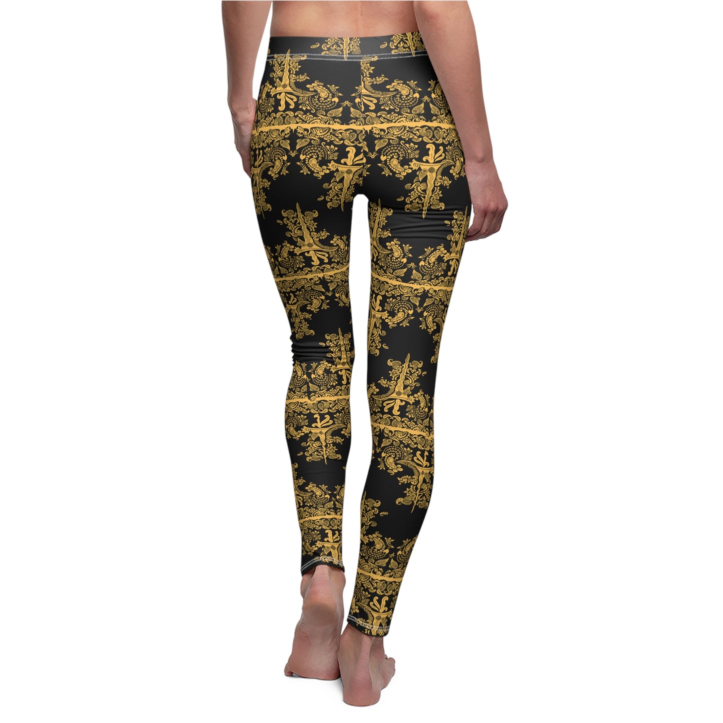 Philippines Filipino batik Mindanao Batik Inspired Women's Cut & Sew Casual Leggings | Black Batik leggings