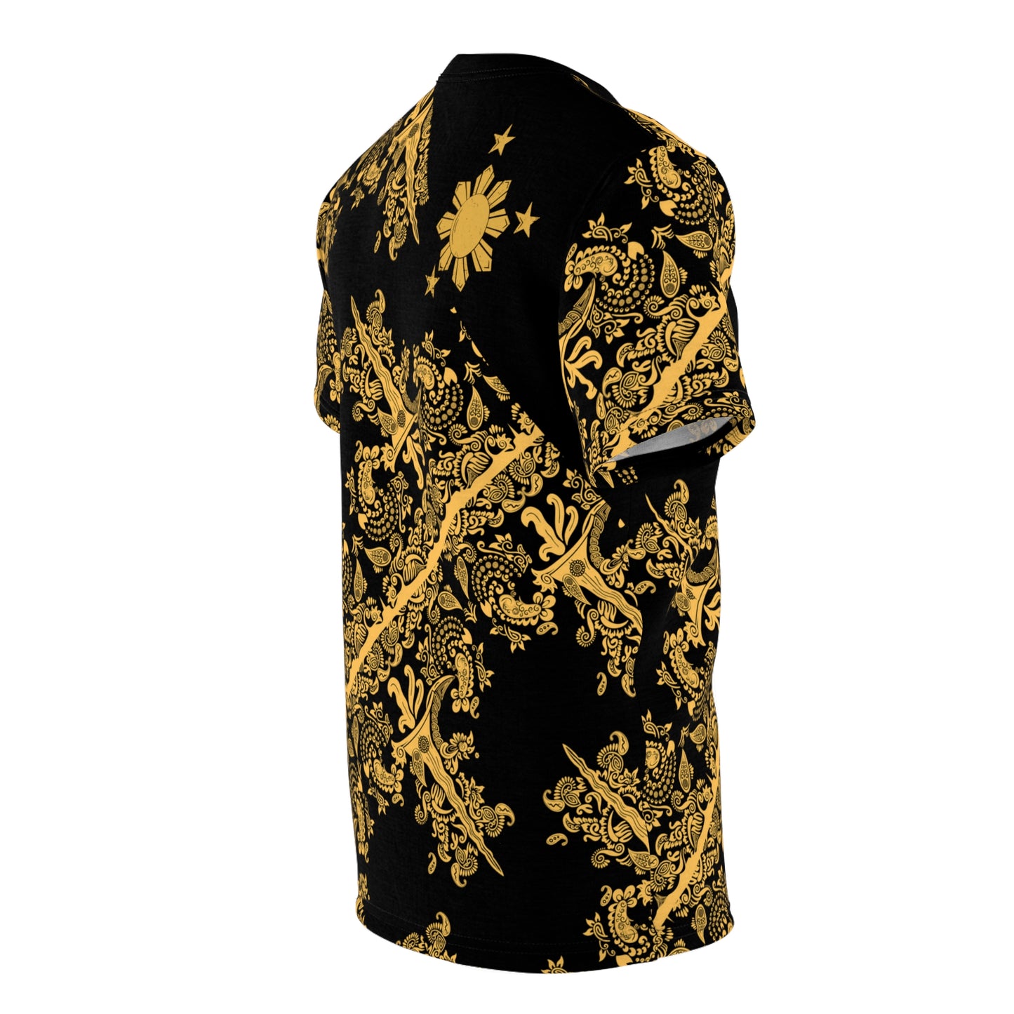 Philippine Batik inspired Unisex Cut N Sew Tee | Black Gold theme Crisply PRINTED
