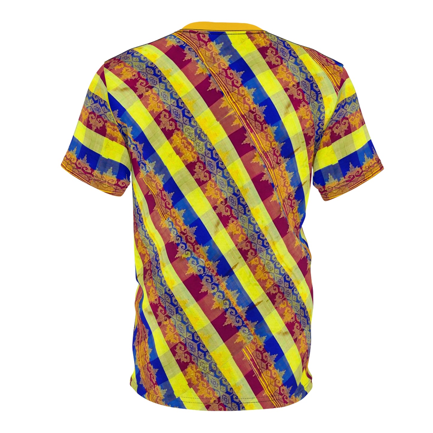 Philippine Batik Inspired Red yellow blue Plaid Unisex Cut & Sew Tee | Filipino Mindanao batik