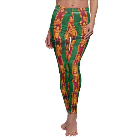 Philippines Filipino batik Mindanao Batik Inspired Women's Cut & Sew Casual Leggings | Green Abstract Batik leggings