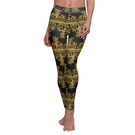 Philippines Filipino batik Mindanao Batik Inspired Women's Cut & Sew Casual Leggings | Black Batik leggings