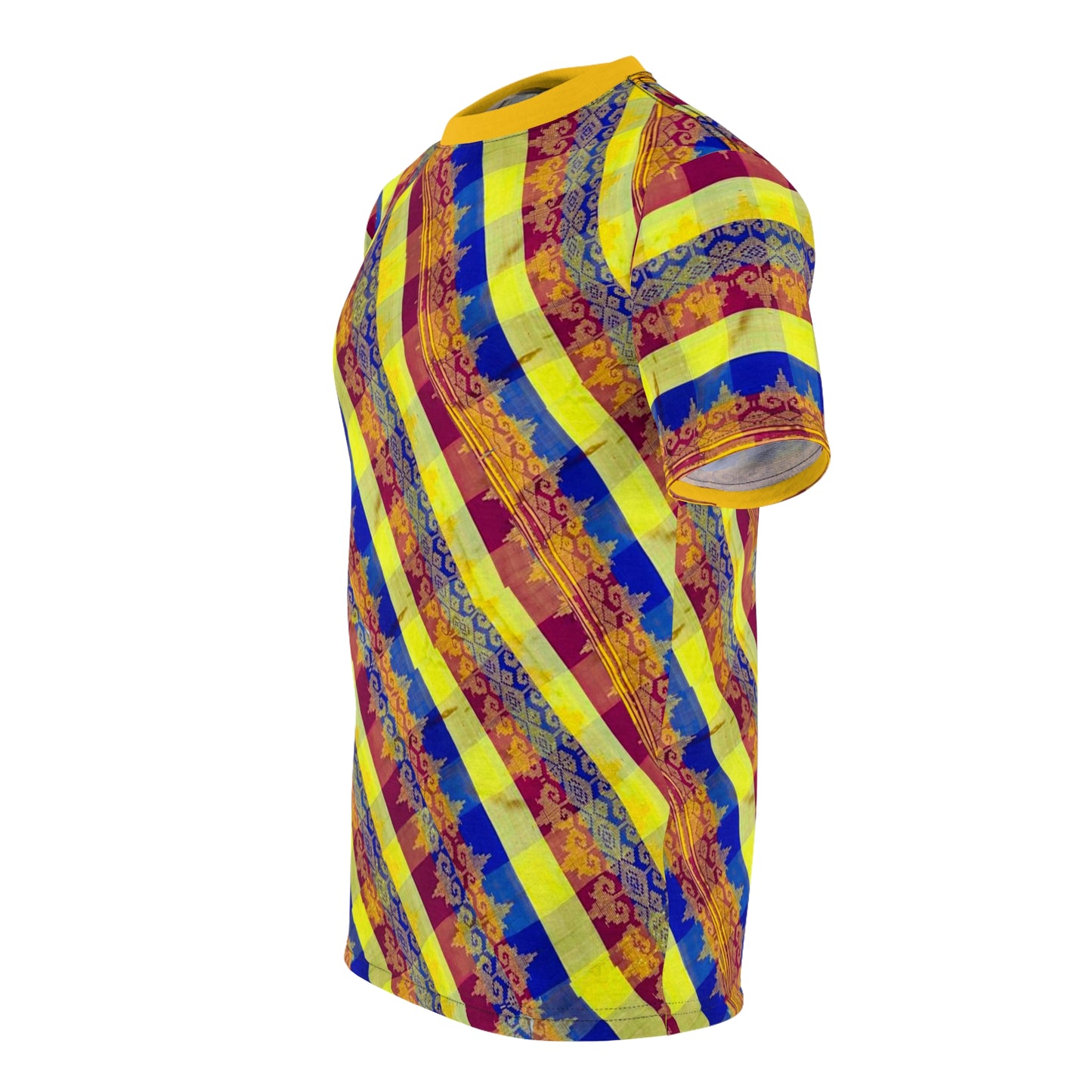 Philippine Batik Inspired Red yellow blue Plaid Unisex Cut & Sew Tee | Filipino Mindanao batik