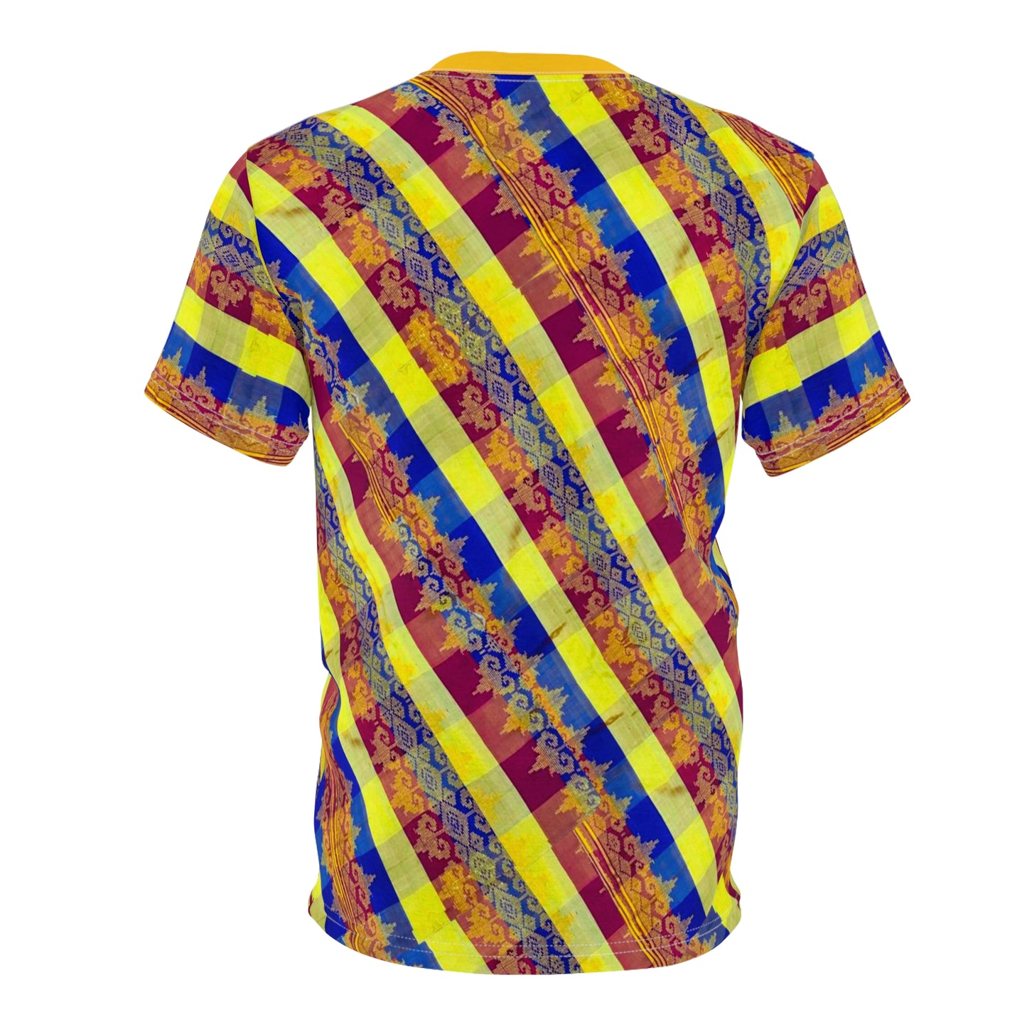 Philippine Batik Inspired Red yellow blue Plaid Unisex Cut & Sew Tee | Filipino Mindanao batik
