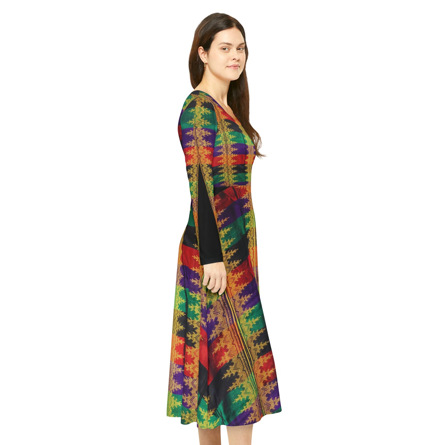 Philippines Filipino Crisply PRINTED Batik inspired Women's Long Sleeve Dance Dress | Mindanao Batik Multi Cultural Costume
