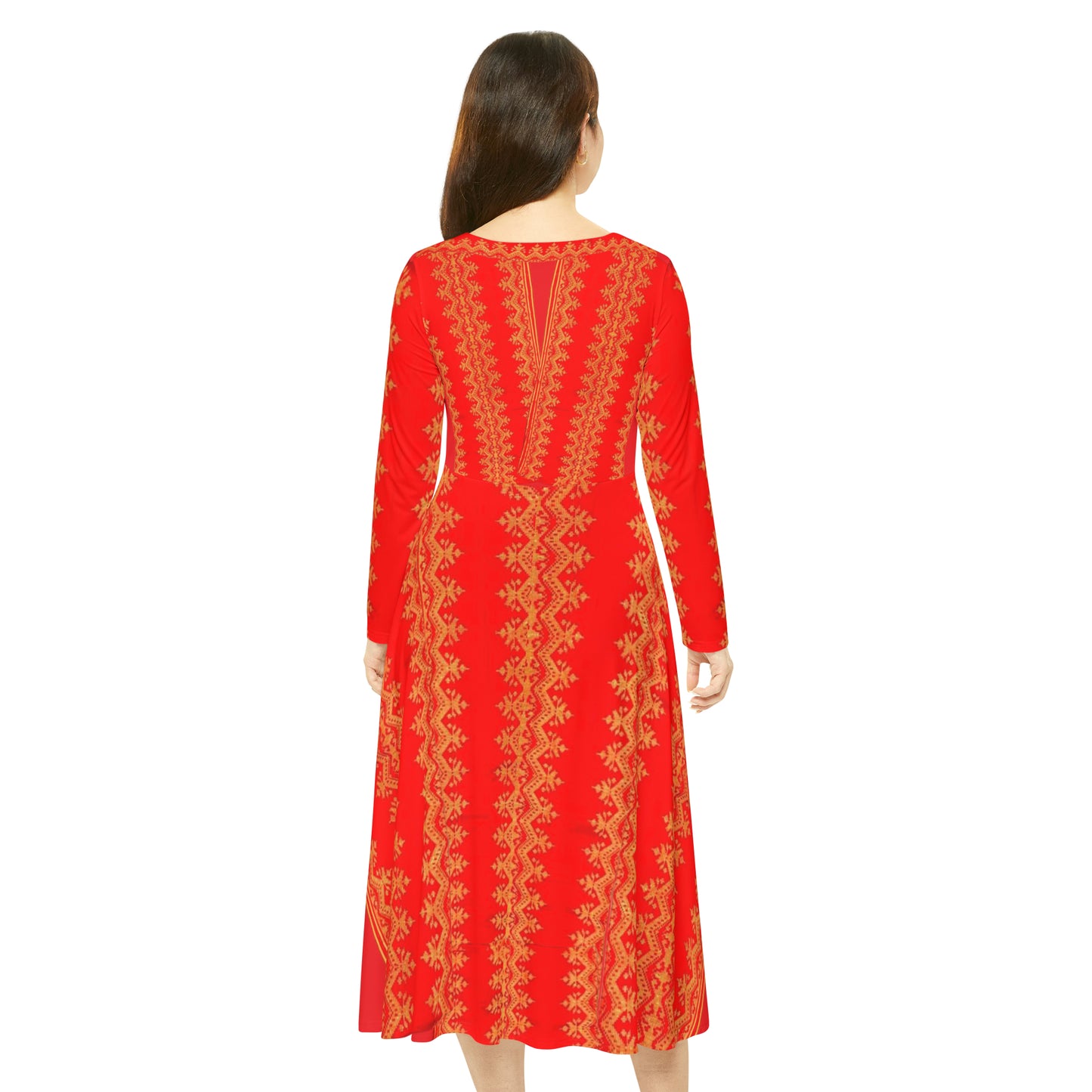 Philippines Batik Inspired Women's Long Sleeve Dress | Red Mindanao batik Inspired Womens dress| Multi Cultral Independence day Attire.