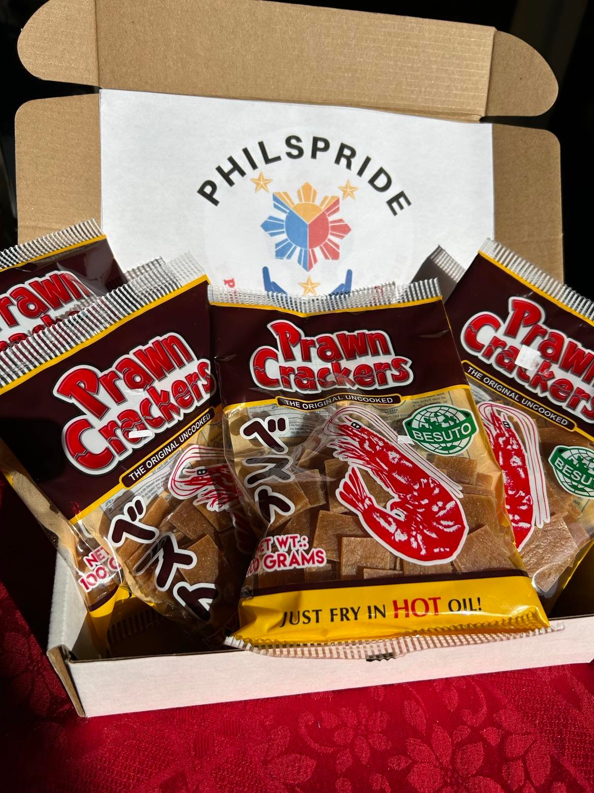 Philippines Besuto Prawn Bundle.Filipino prawn Chicharon (4) packs in a box, Ready & quick to cook. All time favorite chicharon crackers.