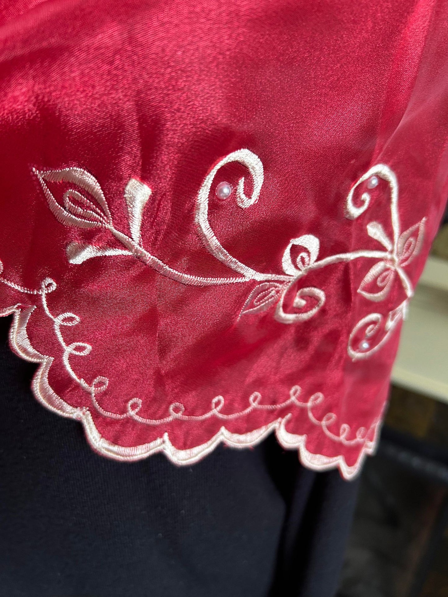 Philippines Filipino Organza Alampay| Traditional Philippine Shawl red with embroidered design Filipino formal attire. Free size.