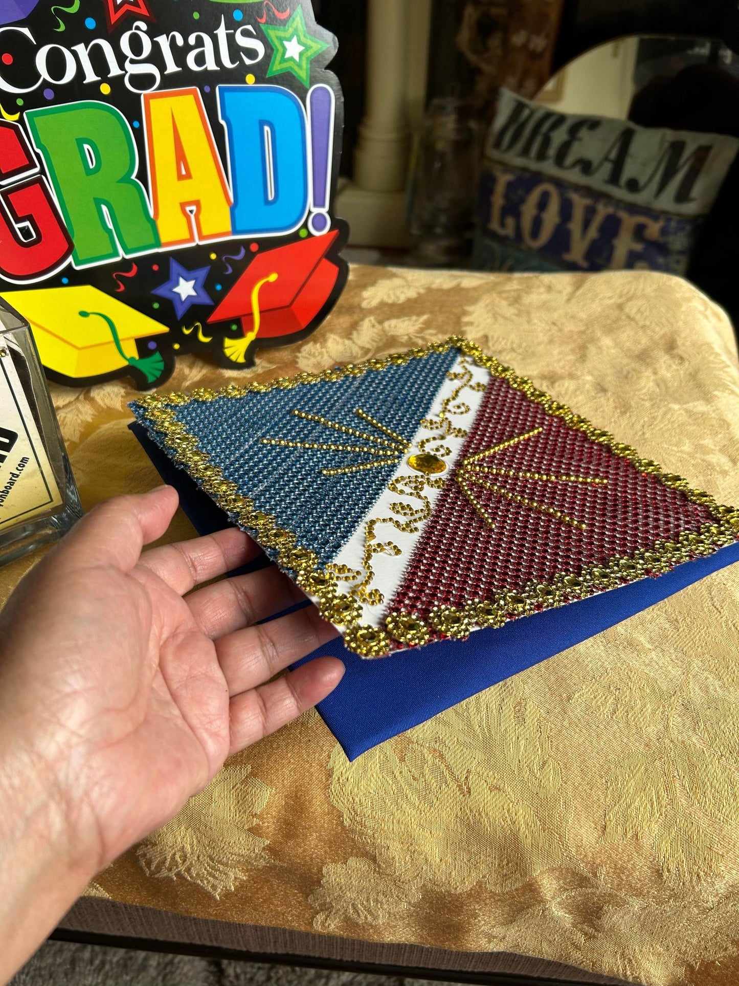 Philippine Flag theme Graduation cap cover, Filipino Flag hat cover bedazzled with blings. Class 2023, Grdauation Gift, tassel top