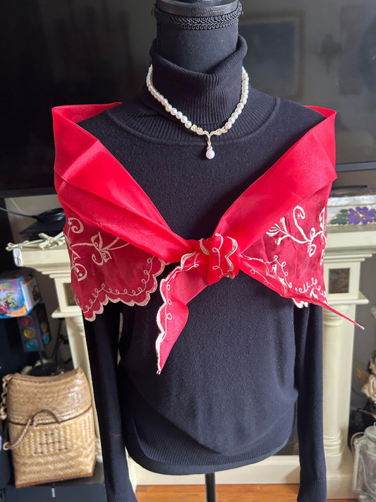 Philippines Filipino Organza Alampay| Traditional Philippine Shawl red with embroidered design Filipino formal attire. Free size.