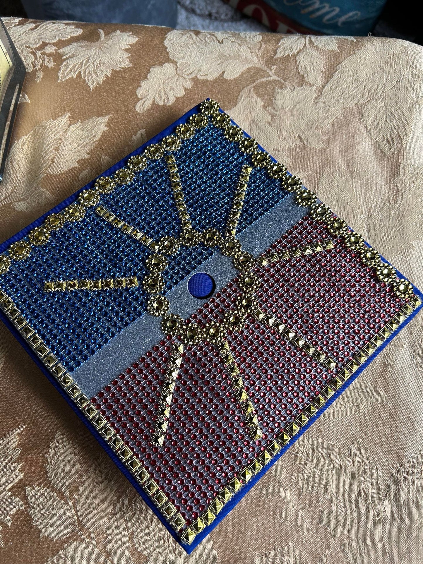 Philippine Flag theme Graduation cap cover, Filipino Flag hat cover bedazzled with blings. Class 2023, Graduation Gift, tassel top