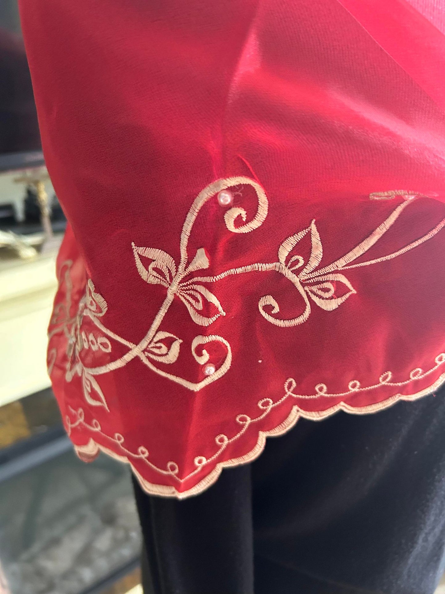 Philippines Filipino Organza Alampay| Traditional Philippine Shawl red with embroidered design Filipino formal attire. Free size.