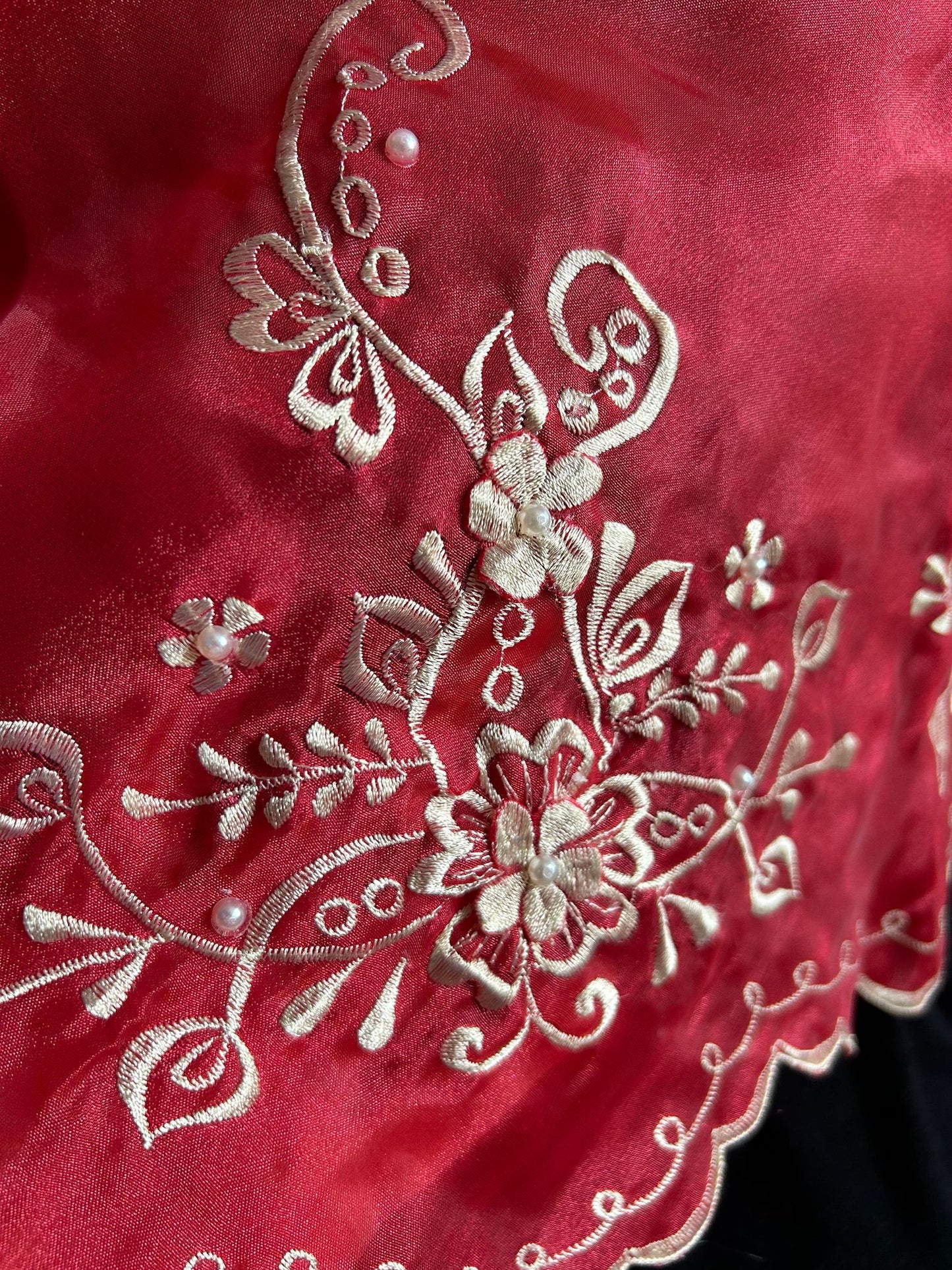 Philippines Filipino Organza Alampay| Traditional Philippine Shawl red with embroidered design Filipino formal attire. Free size.