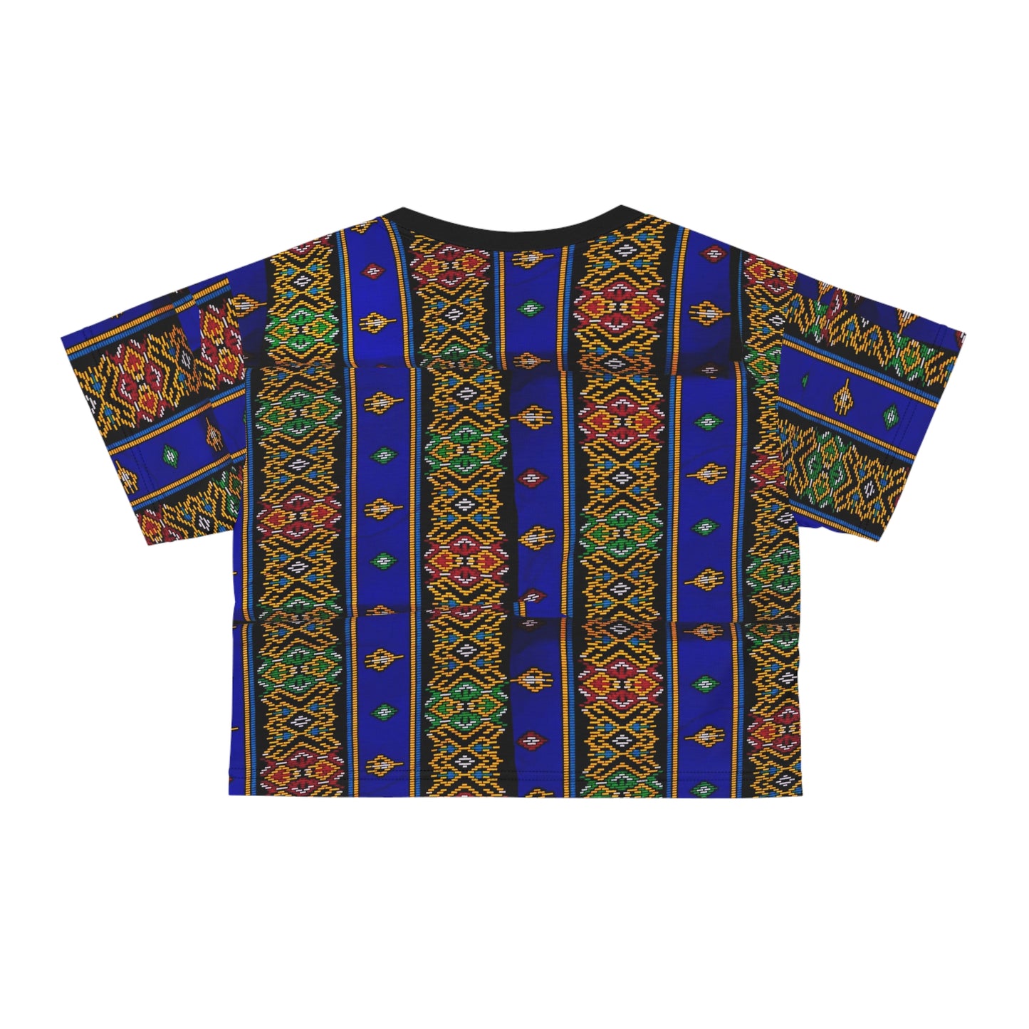 Philippines Filipino Mindanao Batik Inspired Crop Tee | Philippine womens Crsiply Printed Crop Shirt Blue batik abstract print.