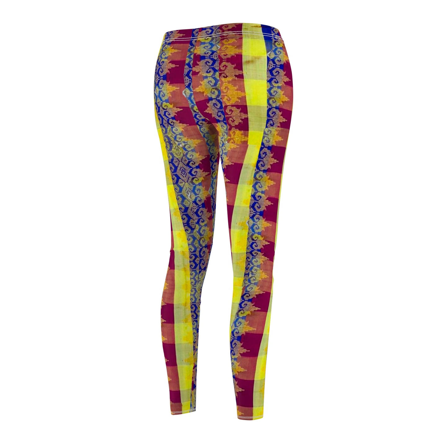 Philippines Filipino Mindanao batik Inspired Women's Cut & Sew Casual Leggings | Abstarct batik Leggings | yellow blue plaid