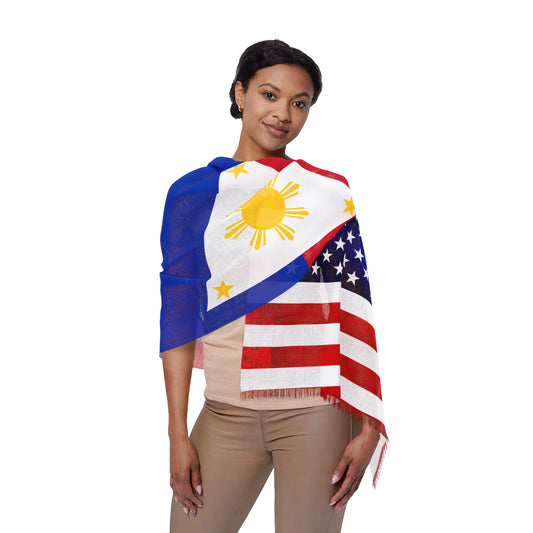 Philippines USA Mixed Flag Light Scarf | Crisply PRINTED One sided Mixed Flag scarf | Multi Cultural Filam Friendship Sacrf |