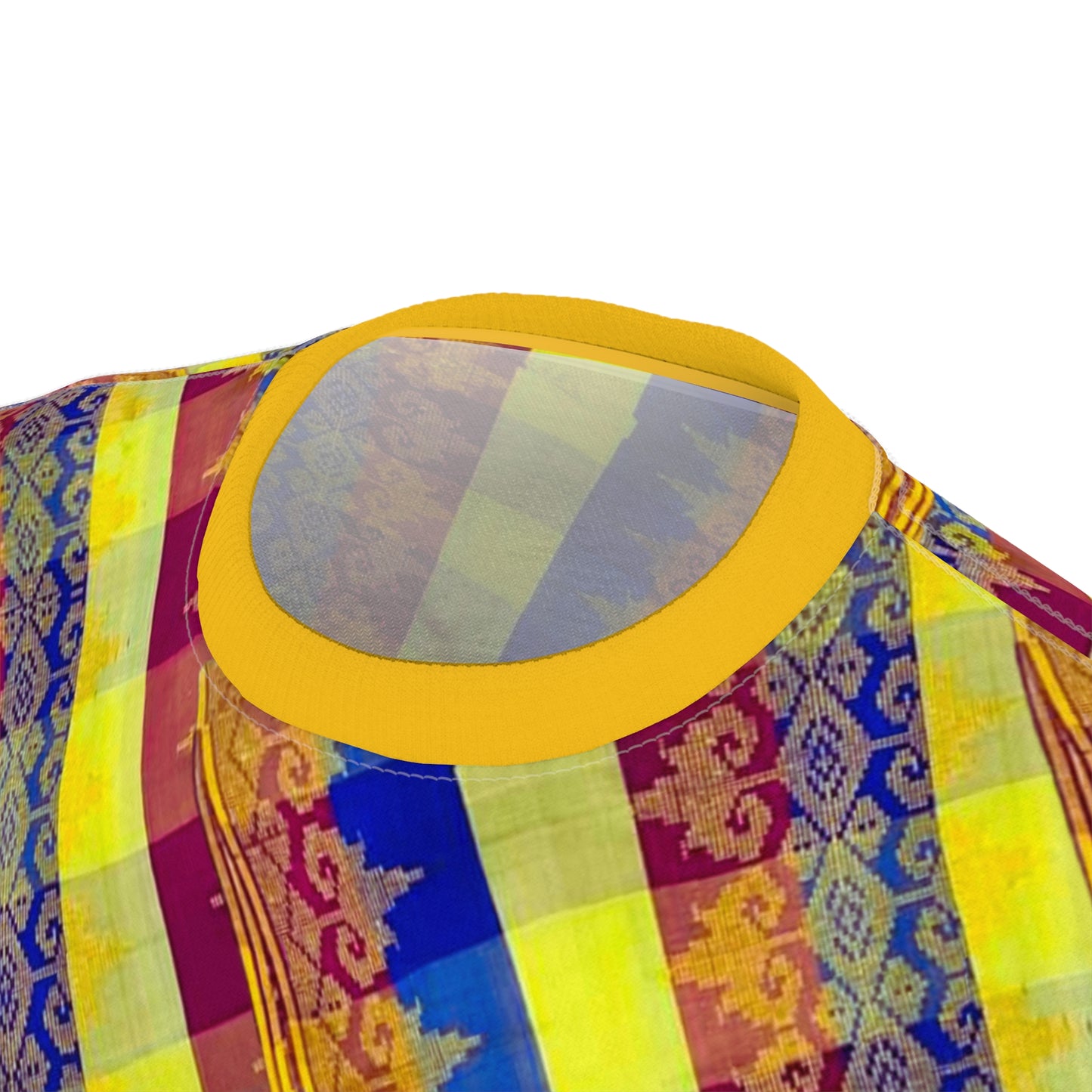 Philippine Batik Inspired Red yellow blue Plaid Unisex Cut & Sew Tee | Filipino Mindanao batik