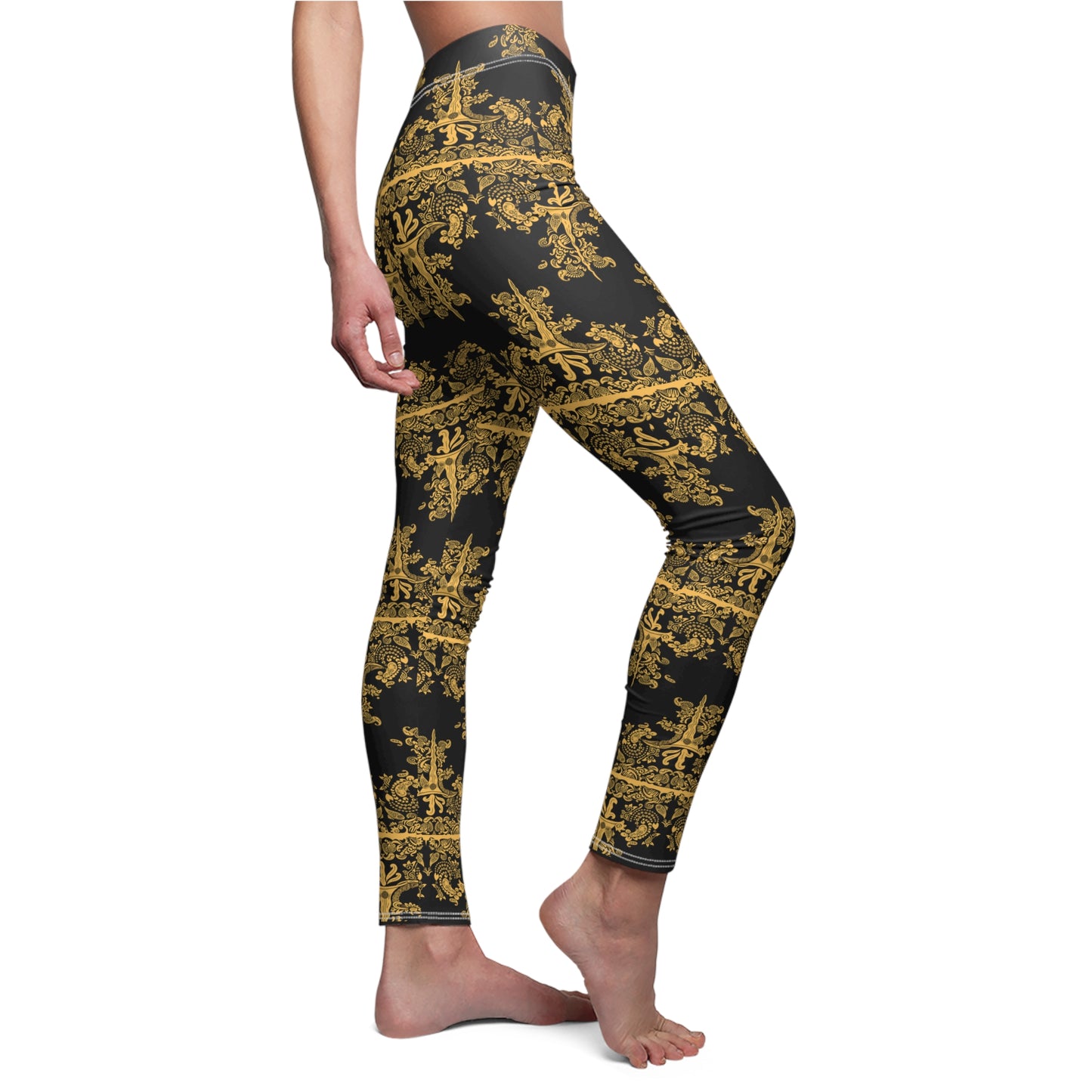 Philippines Filipino batik Mindanao Batik Inspired Women's Cut & Sew Casual Leggings | Black Batik leggings