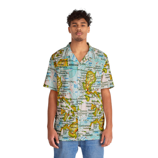 Philippine Map Inspired Men's Hawaiian Shirt | Multi Cultural Mens Costume | Philippine Independence day Celebration