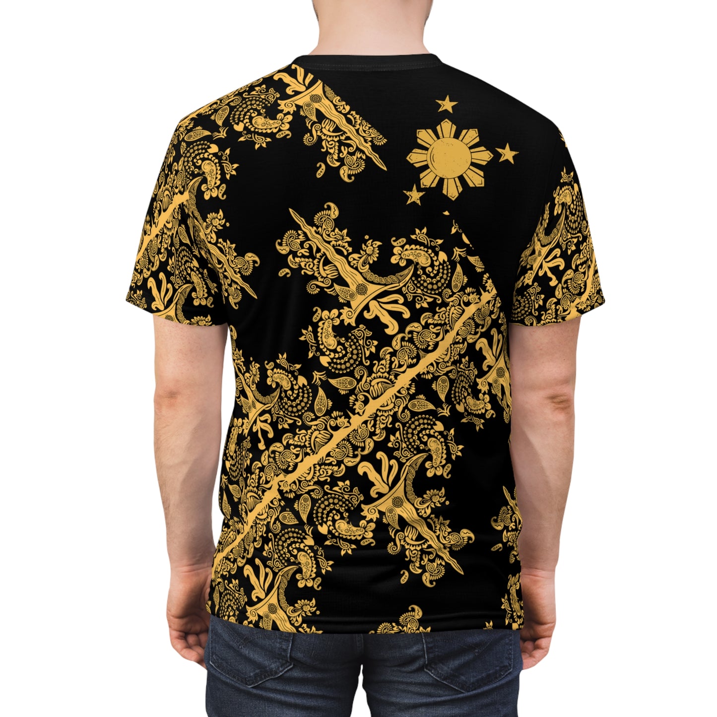 Philippine Batik inspired Unisex Cut N Sew Tee | Black Gold theme Crisply PRINTED