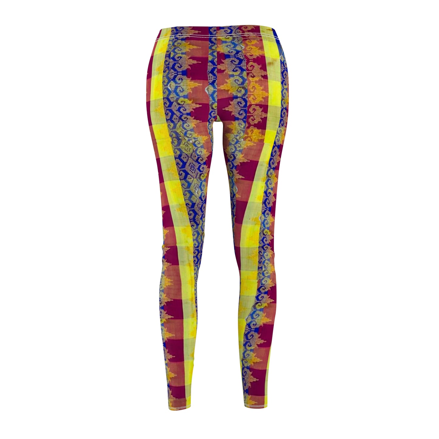 Philippines Filipino Mindanao batik Inspired Women's Cut & Sew Casual Leggings | Abstarct batik Leggings | yellow blue plaid