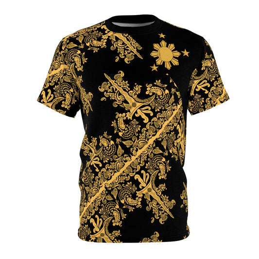Philippine Batik inspired Unisex Cut N Sew Tee | Black Gold theme Crisply PRINTED