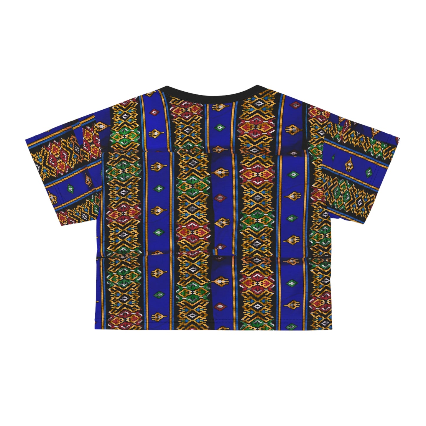 Philippines Filipino Mindanao Batik Inspired Crop Tee | Philippine womens Crsiply Printed Crop Shirt Blue batik abstract print.