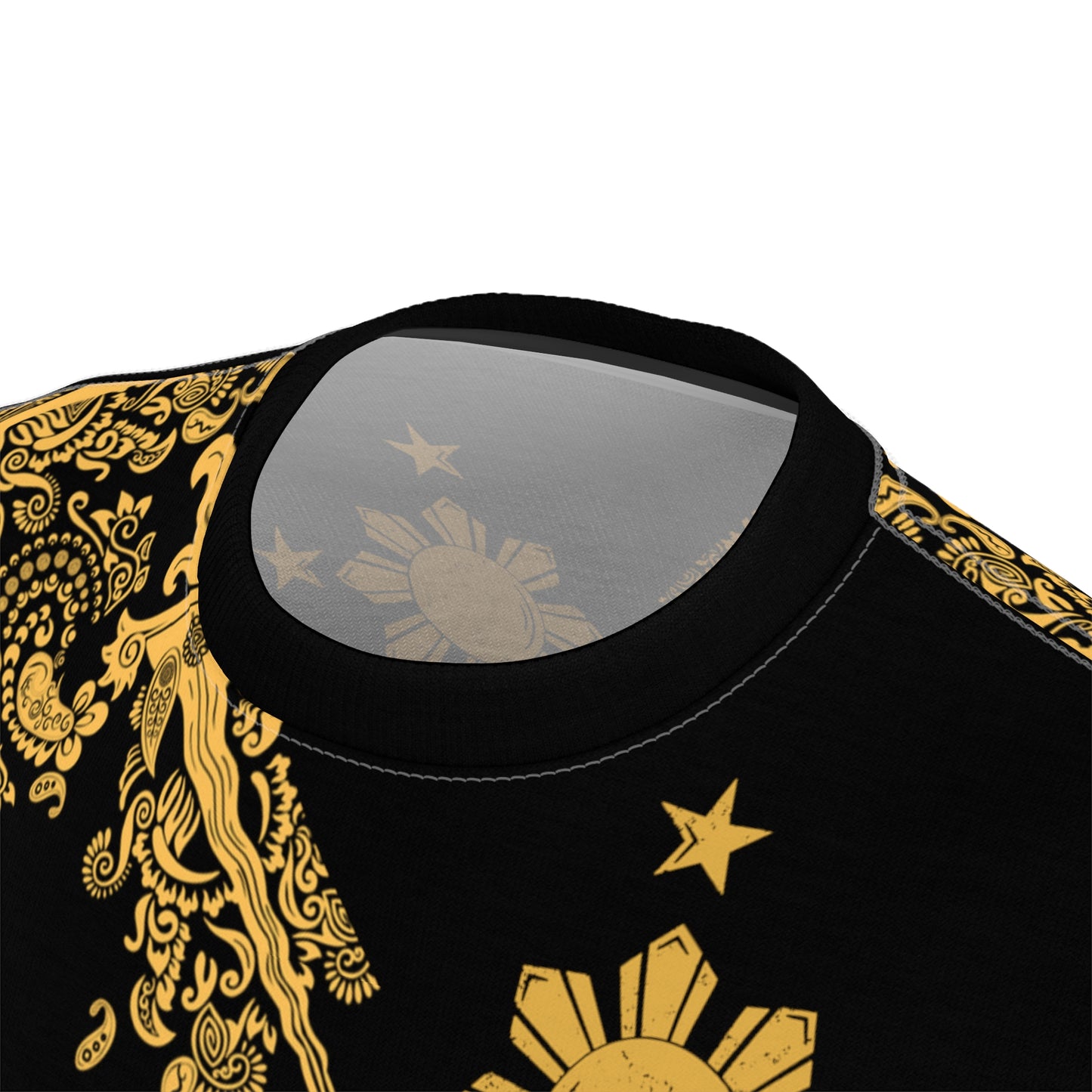 Philippine Batik inspired Unisex Cut N Sew Tee | Black Gold theme Crisply PRINTED