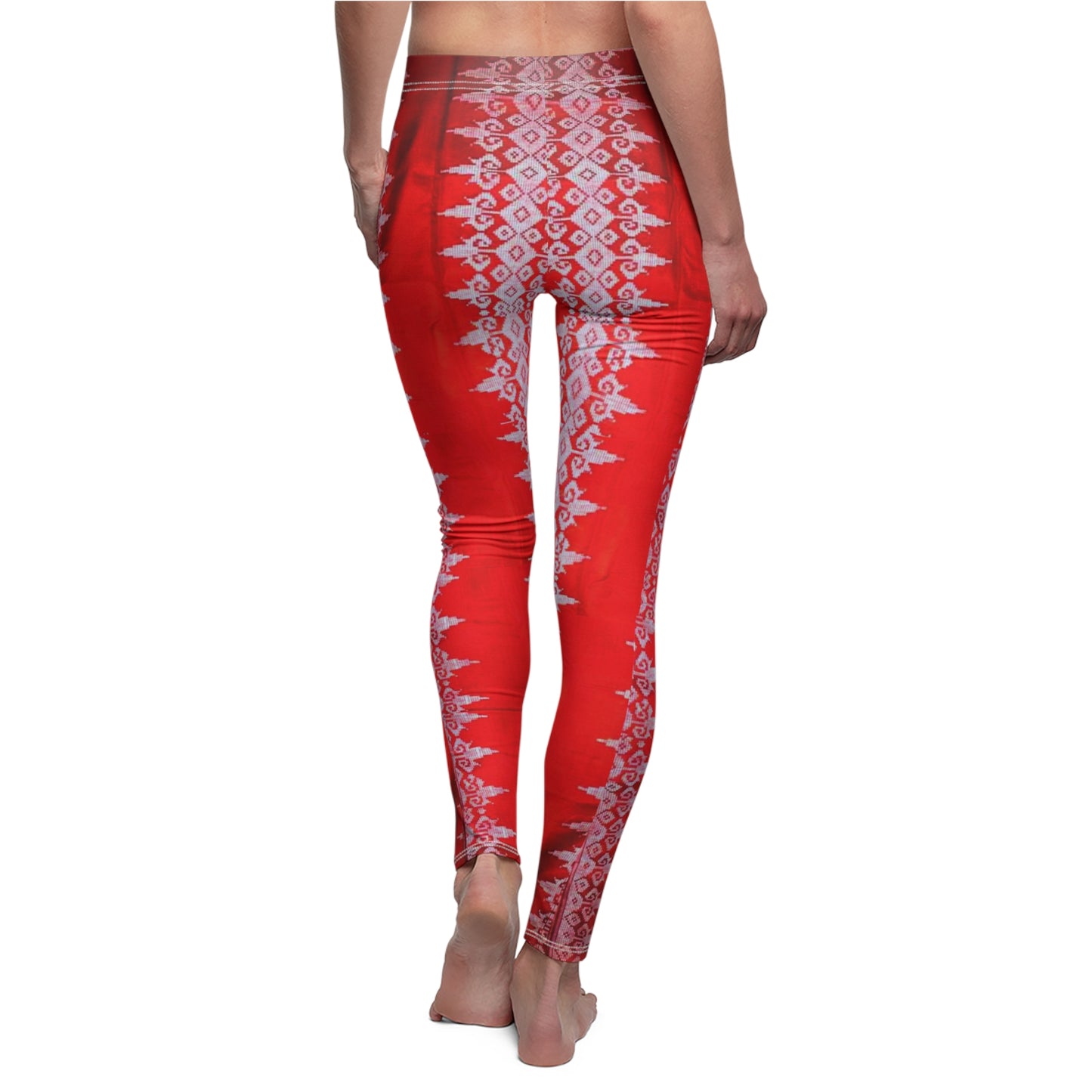 Philippines Filipino batik Mindanao Batik Inspired Women's Cut & Sew Casual Leggings | Red Batik leggings