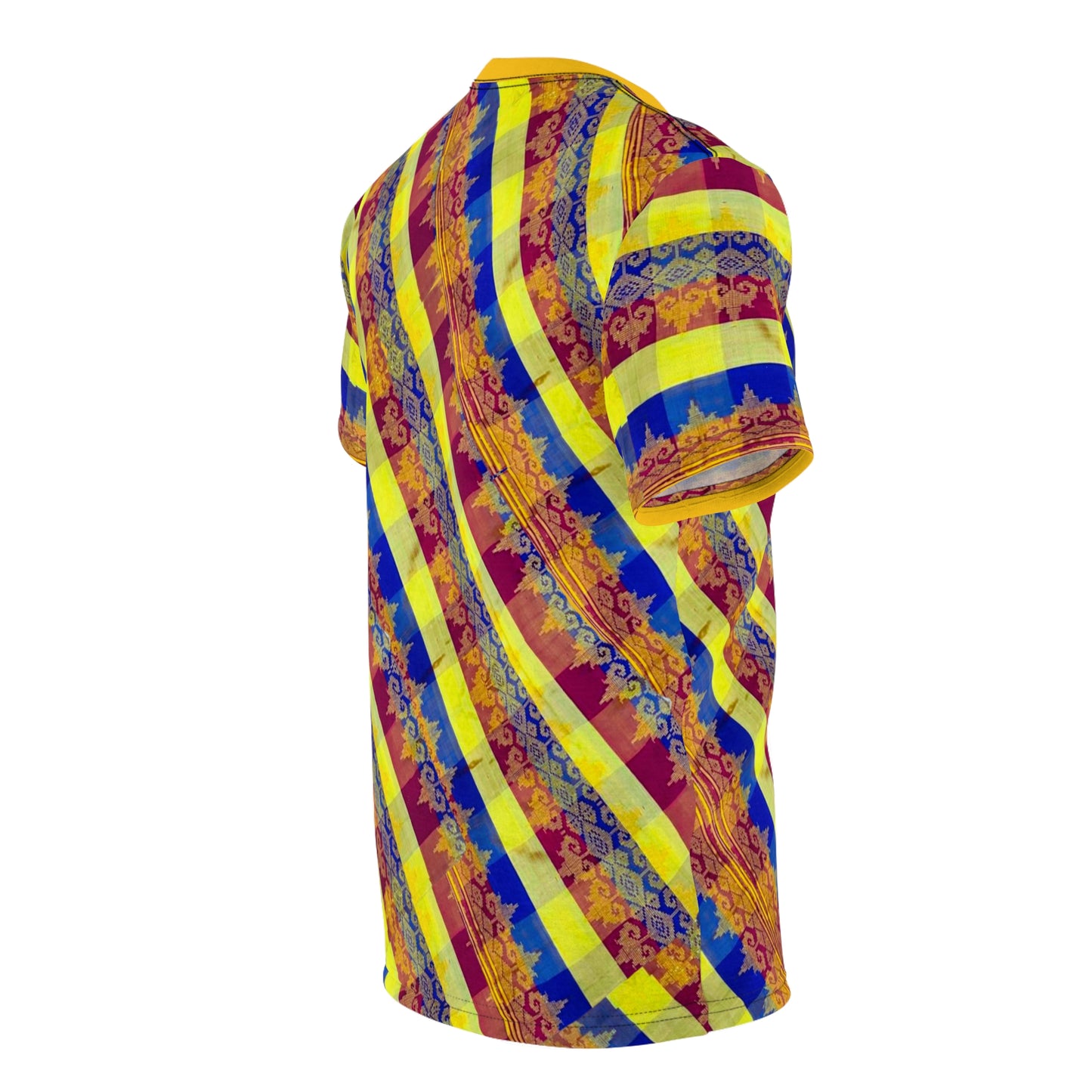 Philippine Batik Inspired Red yellow blue Plaid Unisex Cut & Sew Tee | Filipino Mindanao batik