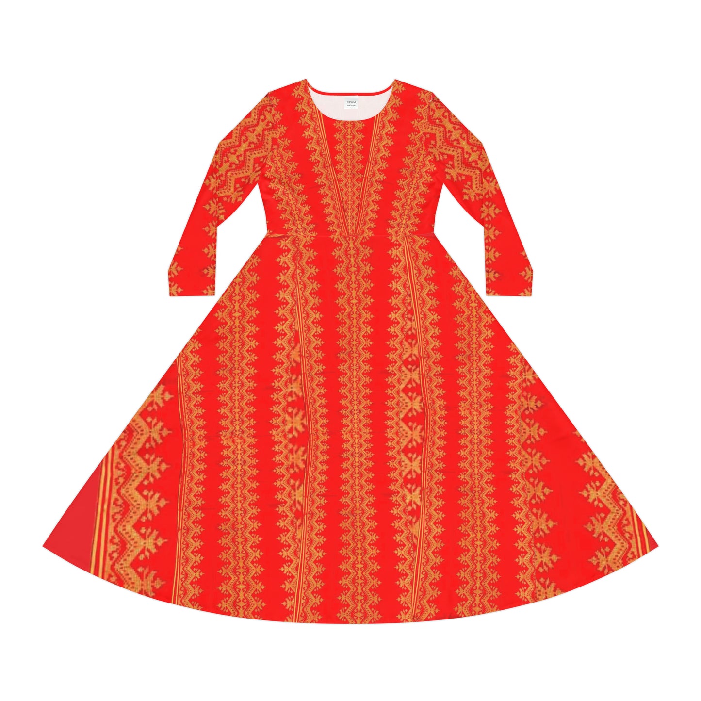 Philippines Batik Inspired Women's Long Sleeve Dress | Red Mindanao batik Inspired Womens dress| Multi Cultral Independence day Attire.
