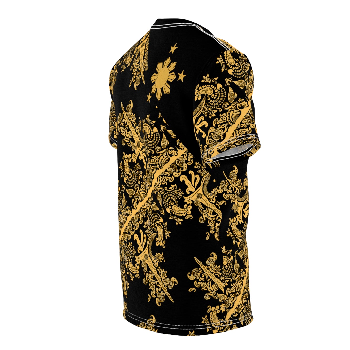 Philippine Batik inspired Unisex Cut N Sew Tee | Black Gold theme Crisply PRINTED