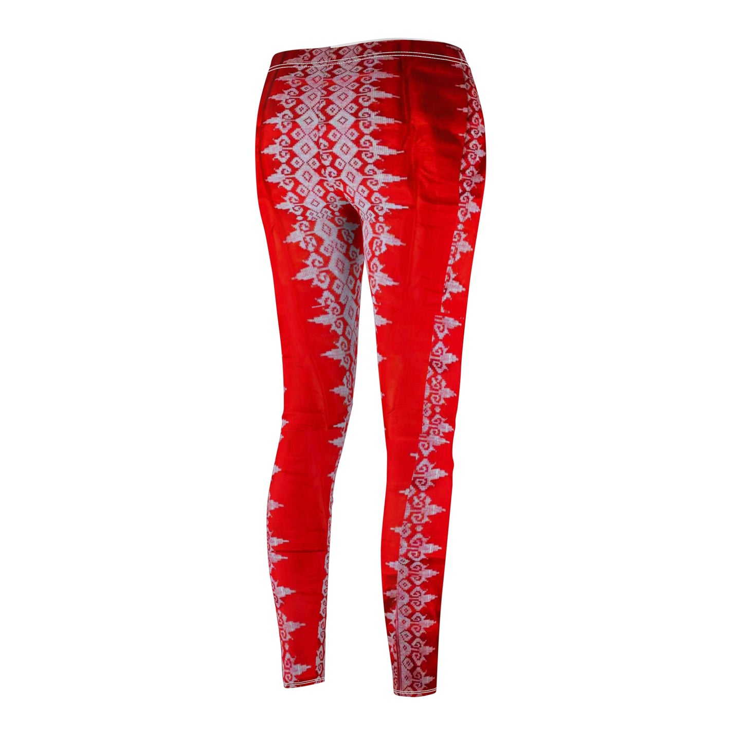 Philippines Filipino batik Mindanao Batik Inspired Women's Cut & Sew Casual Leggings | Red Batik leggings